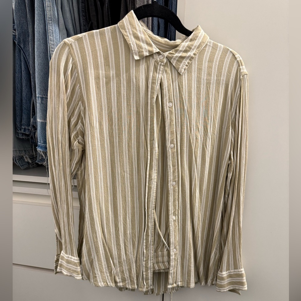 Striped Beige button down shirt with matching pants